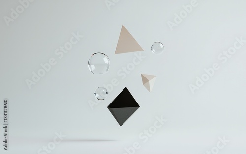 Beige And Black Pyramids And Spheres 3D Render