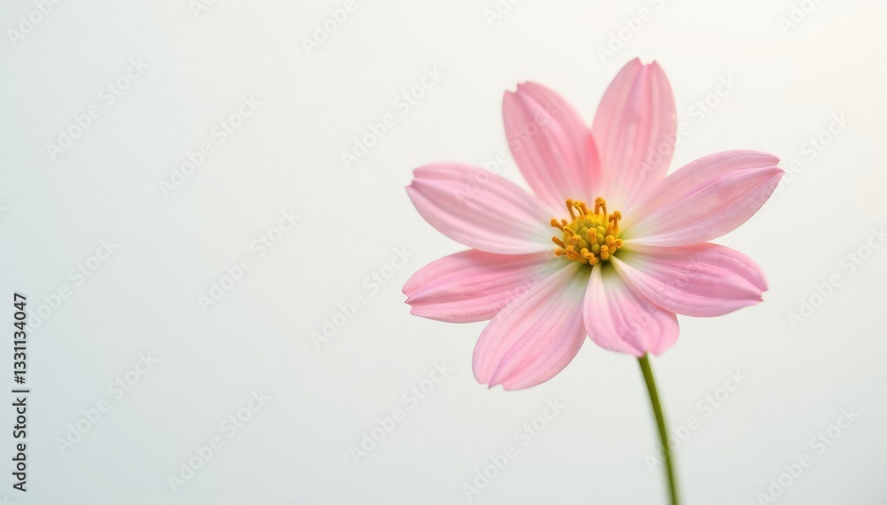 Single isolated flower with delicate details on white background in soft light, soothing, flower, bloom Single isolated flower with delicate details on white background in soft light, soothing, flower, bloom