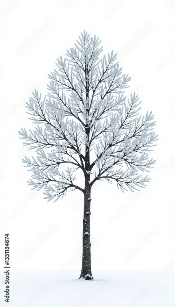 Obraz premium Single isolated tree branch on white background, frost, tree