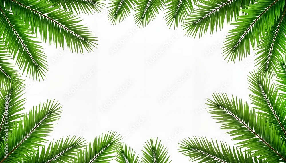 Pine leaves framing a blank white background Pine leaves framing a blank white background
