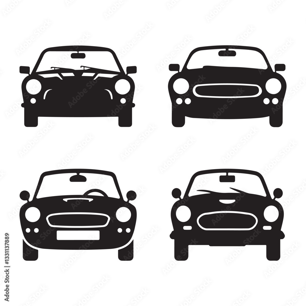 Black Car Silhouette Icon – Front View Minimalist Vehicle Symbol Black Car Silhouette Icon – Front View Minimalist Vehicle Symbol