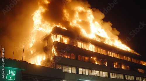Burning Building at Night: ...