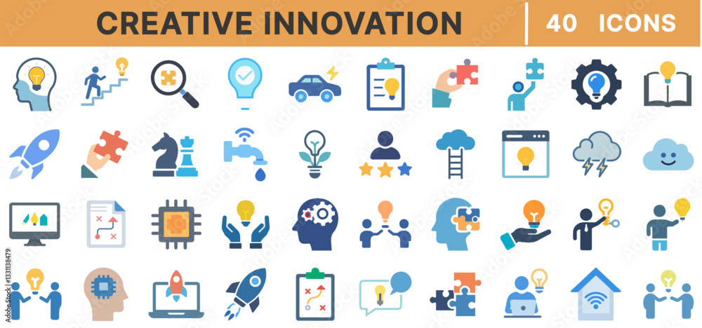 Creative Innovation Line Icons Set – Brainstorming, Problem Solving, Light Bulb Ideas, AI, Research, Strategy, Technology, and Business Development Creative Innovation Line Icons Set – Brainstorming, Problem Solving, Light Bulb Ideas, AI, Research, Strategy, Technology, and Business Development