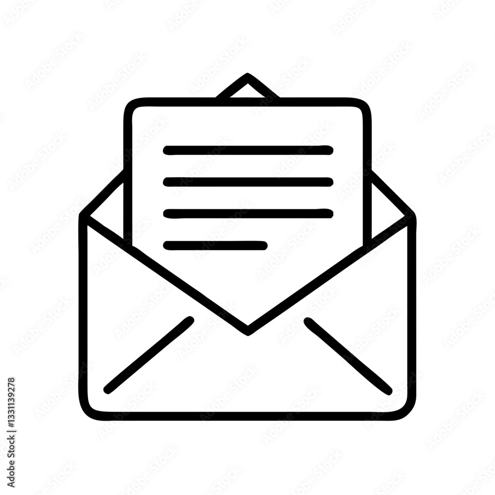 envelope with contract icon, symbolizes communication and correspondence, black outline, modern design envelope with contract icon, symbolizes communication and correspondence, black outline, modern design