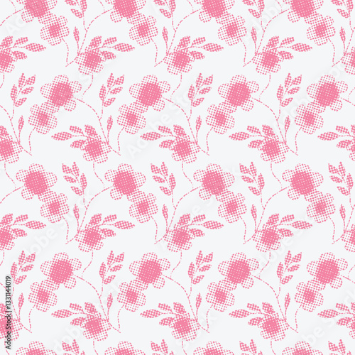 pink white abstract floral print pattern seamless texture .Flowers tapestry. Earthy color. linen textile background. Vector illustration