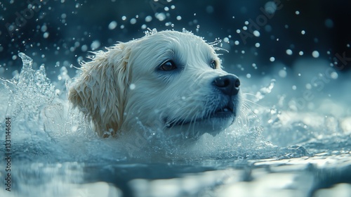 Wallpaper Mural Golden retriever swimming in water with splashing droplets Torontodigital.ca