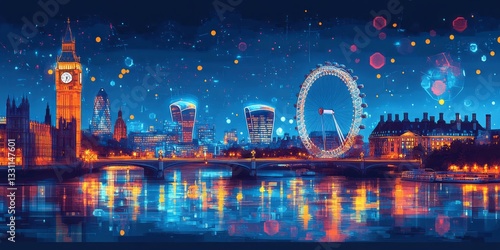 Wallpaper Mural Illuminated london skyline reflects in water at vibrant night Torontodigital.ca