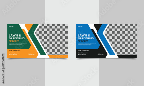 Lawn and gardening service web banner vector.