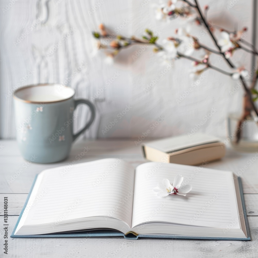 Fototapeta premium mockup open book on a desk, soft pastel color