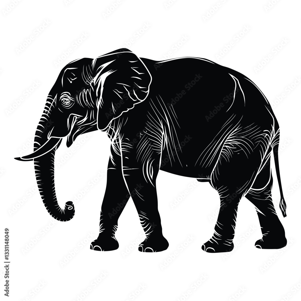 Fototapeta premium Elephant Silhouette, Vector, Icon, Logo, White Background.
