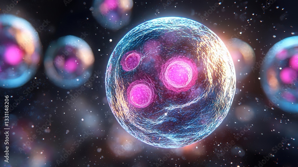 Naklejka premium Microscopic View of Biological Cells Scientific Visualization of Cellular Structures