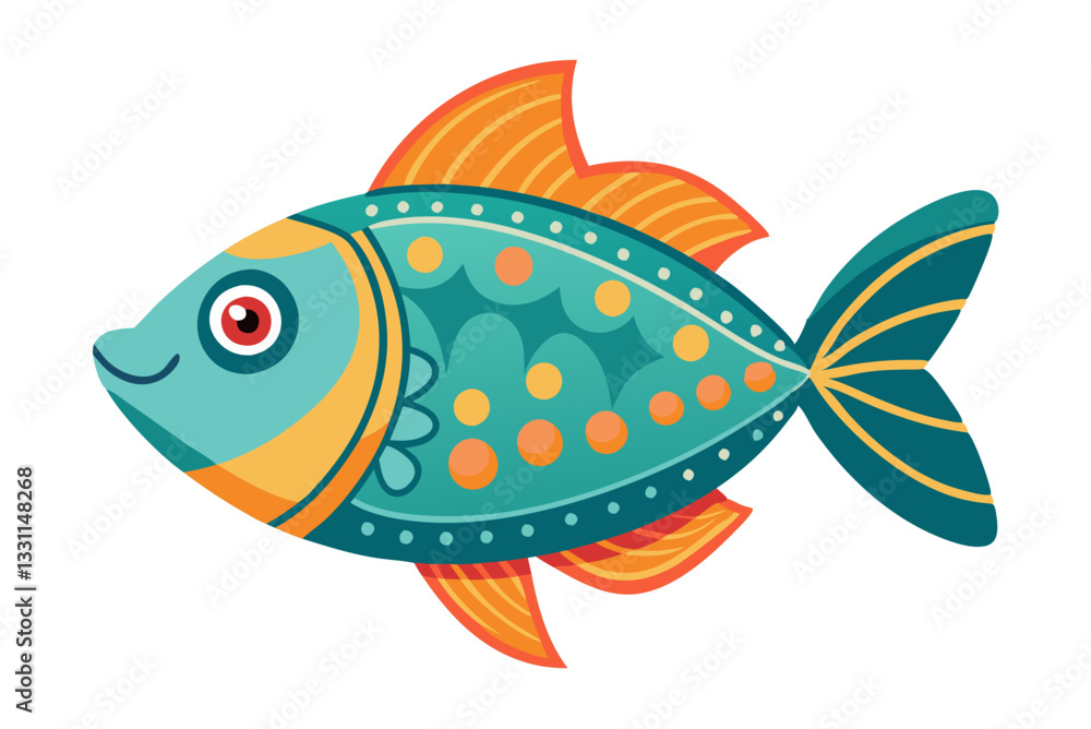 Obraz premium A stylish hand-drawn vector illustration featuring boho-style fish in a cartoon flat design.