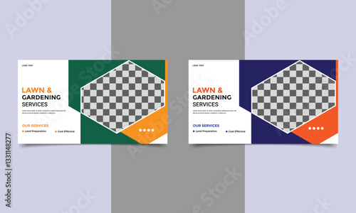 Lawn and gardening service web banner vector.