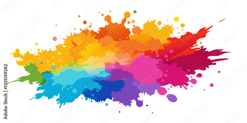 Obraz premium A dynamic watercolor splash with vibrant brush strokes and splatter effects, creating a modern aquarelle explosion on a white background. 