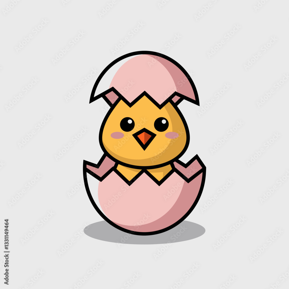 Fototapeta premium Happy Yellow Chick Peeking from a Cracked Egg