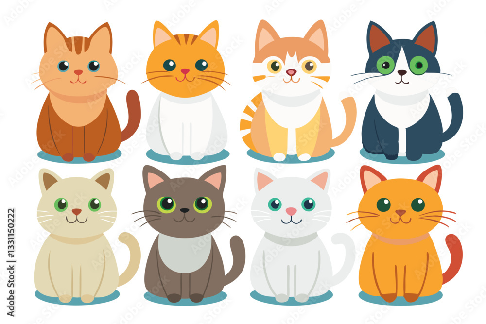 Fototapeta premium A detailed vector illustration featuring various cat breeds, showcasing different types of cute pet cats.