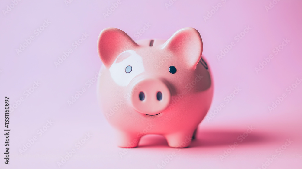 Pink piggy bank with a friendly expression on a vibrant pink background Pink piggy bank with a friendly expression on a vibrant pink background