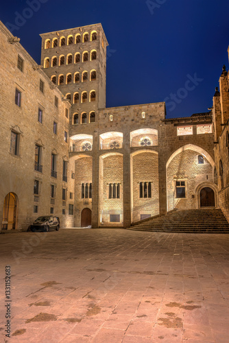 The Plaza del Rey in the Gothic Quarter in Barcelona at night