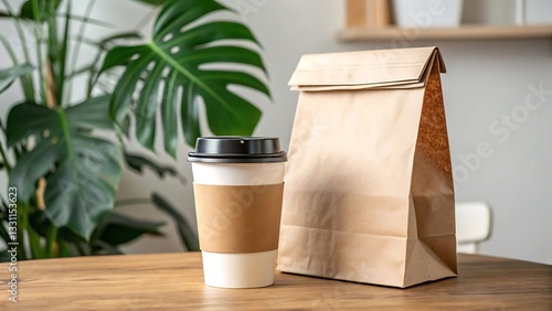 Eco-friendly Brown coffee packaging, coffee paper bag mocup, Freshness, and sustainability concepts, suitable for eco-conscious, e-commerce product, e- commerce backery product