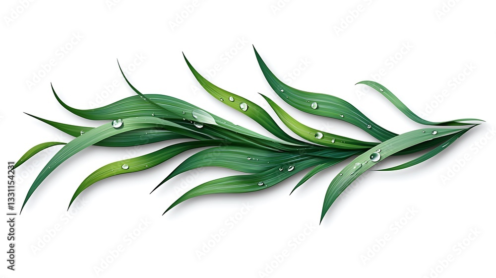 Fototapeta premium Dew-Kissed Grass Blades: A Vibrant Digital Illustration AI Generated