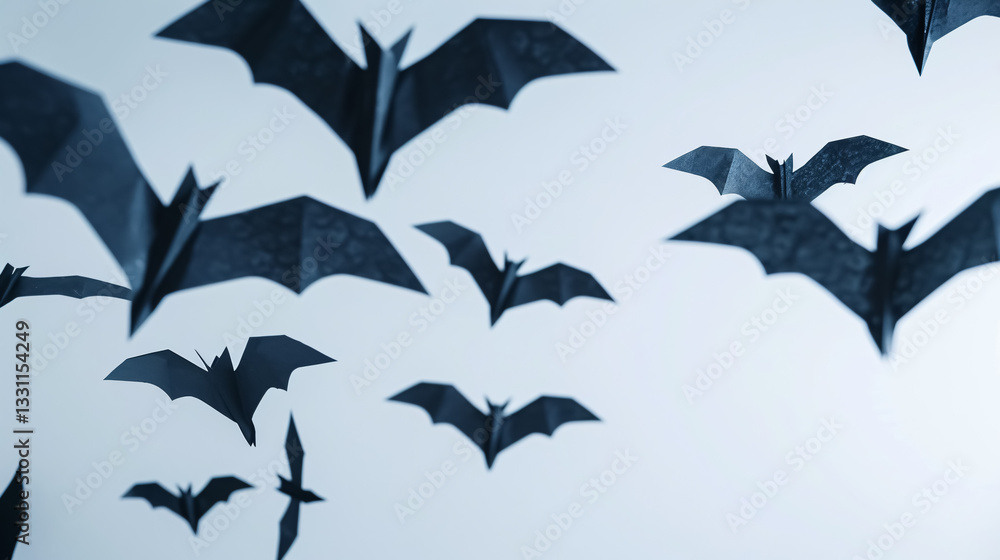 Halloween and decoration concept - paper bats flying, creating a spooky atmosphere. Halloween and decoration concept - paper bats flying, creating a spooky atmosphere.