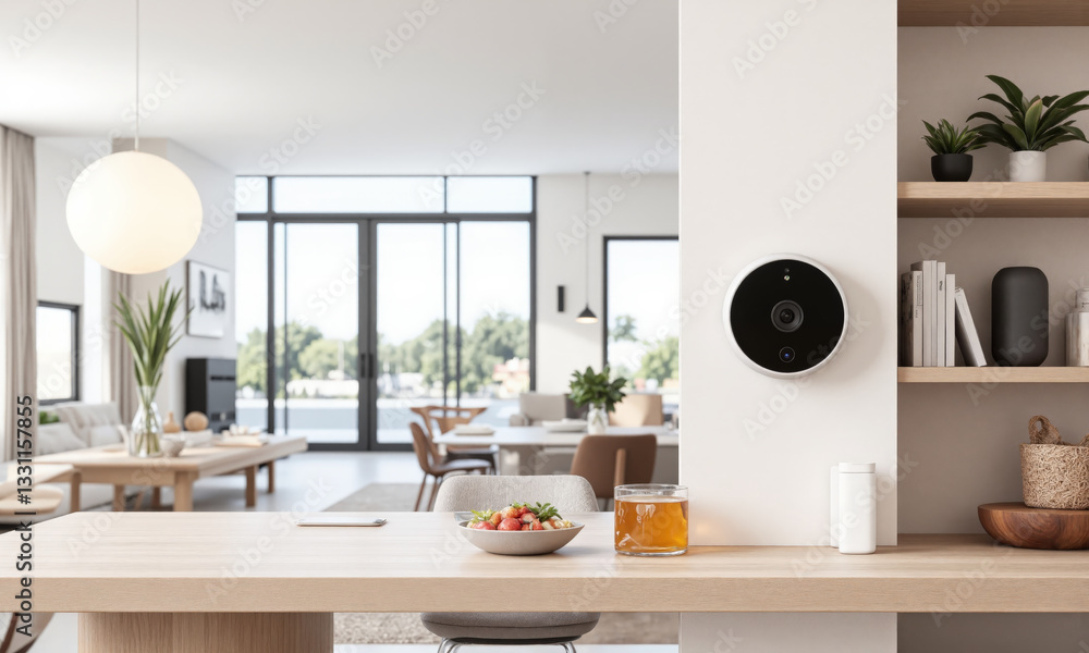 Fototapeta premium A smart AI-assisted home security system that includes cameras, sensors, and facial recognition technology. The system can automatically alert homeowners of unusual activity