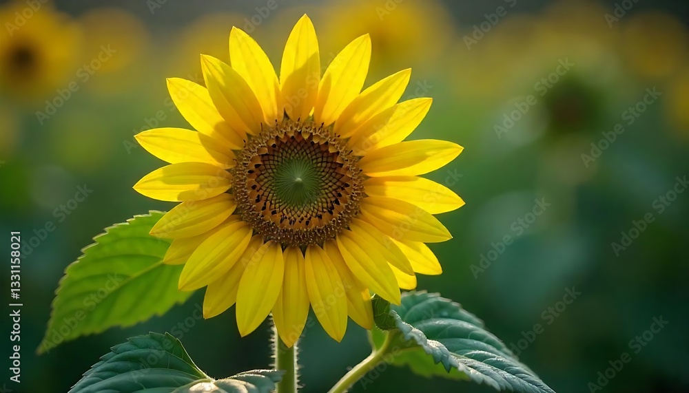 Fototapeta premium A single vibrant sunflower blossoms in a sunny summer field