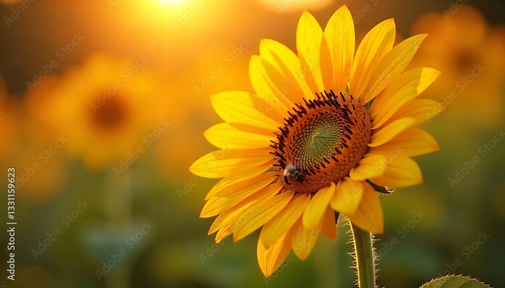 Obraz premium A beautiful sunflower in a field blooming with sunshine and light