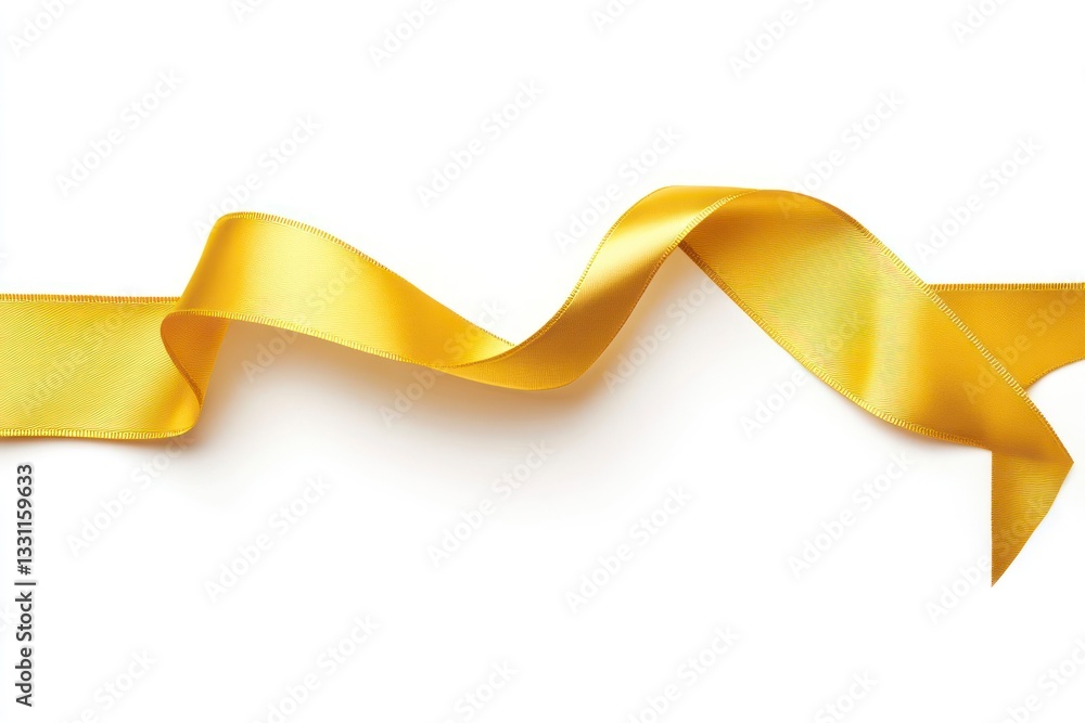 Golden Ribbon Waving on White Background for Festive Occasions Golden Ribbon Waving on White Background for Festive Occasions