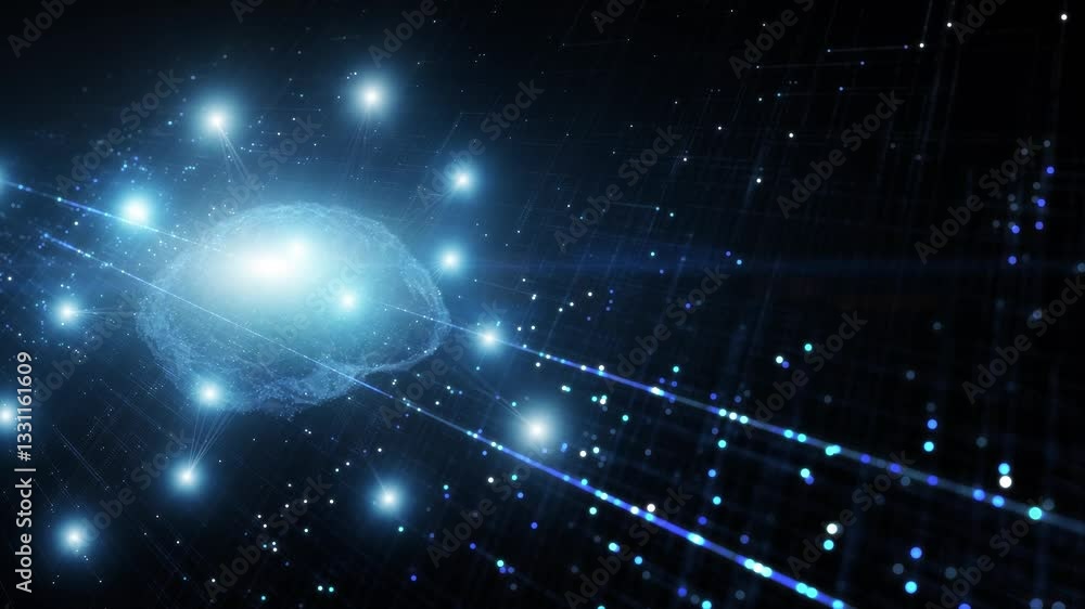 Futuristic digital lines and dots loop motion with human brain and neurons animation. Futuristic digital lines and dots loop motion with human brain and neurons animation.