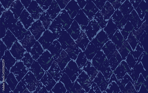 Dark blue textured pattern vector, resembling a chain link fence or fishnet. Irregular, diamond-shaped grid with distressed texture.  Monochrome with subtle variations in tone.  Gritty, industrial fee
