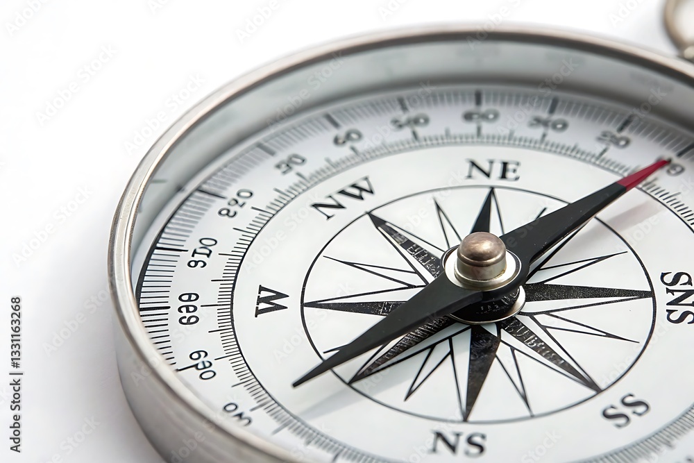 Compass with a black needle pointing to the north Compass with a black needle pointing to the north
