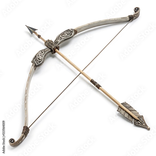 Silver and gold bow with a wooden arrow
