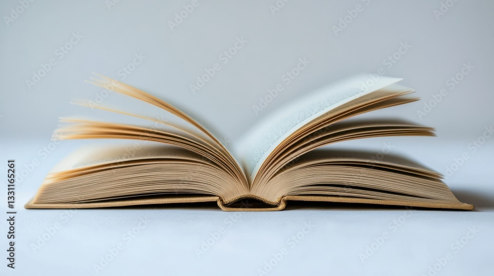 An open book with pages fanned out, showcasing a minimalist aesthetic against a simple background. An open book with pages fanned out, showcasing a minimalist aesthetic against a simple background.