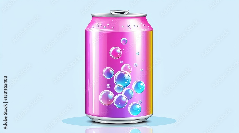 Obraz premium A vector of a soda can with a pop of bubbles, designed in a colorful and modern style, reflecting energy and refreshment for advertising purposes.