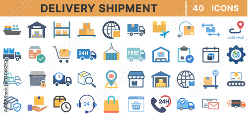Delivery & Shipment Icon Set – Logistics, Cargo Transport, Warehouse, Express Delivery, Global Shipping
