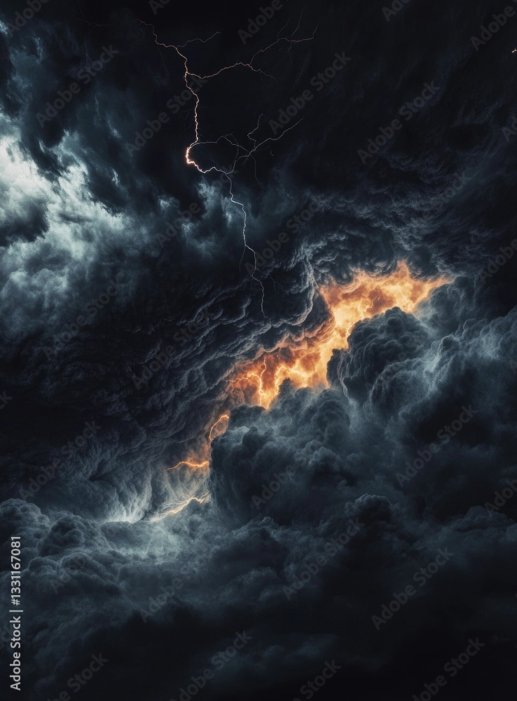 Storm Clouds with Lightning and Flames Storm Clouds with Lightning and Flames
