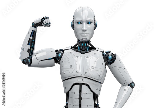 Powerful Futuristic Robot Flexing its Arm