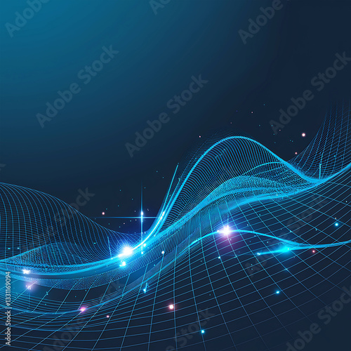 Futuristic Technology Stock Images. Big data flow with cyber blockchain on a circuit board with dark blue network system