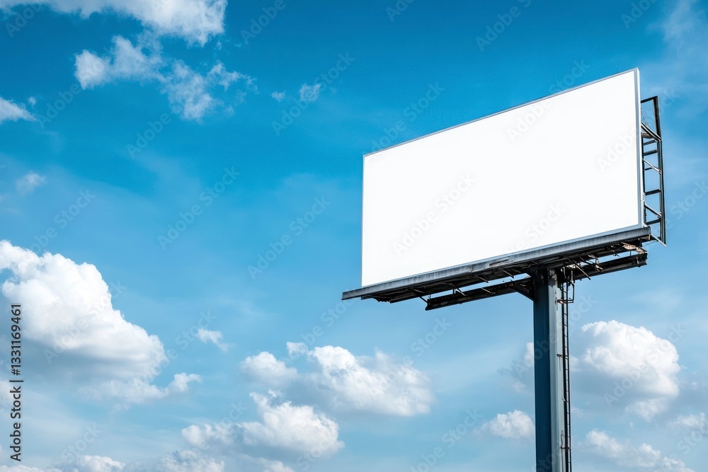 Blank Billboard Against Blue Sky with Clouds Ready for Advertisement Blank Billboard Against Blue Sky with Clouds Ready for Advertisement
