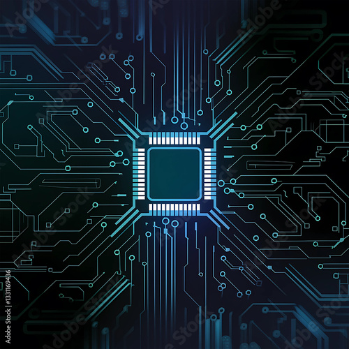 Futuristic Technology Stock Images. Big data flow with cyber blockchain on a circuit board with dark blue network system