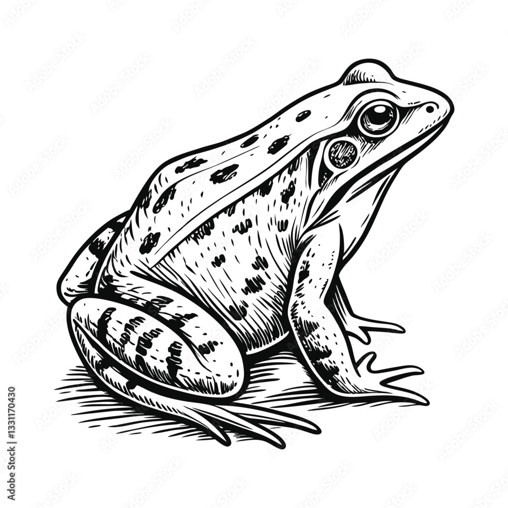 Naklejka premium Frog vector illustration, detailed vector, pencil sketch style, monochrome design, isolated on a white background