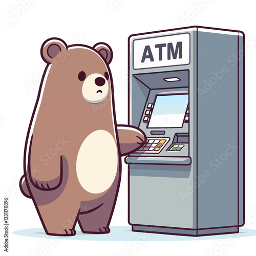 Bear using ATM machine for banking transaction. Vector illustration ideal for financial technology, digital banking and electronic transaction concepts.