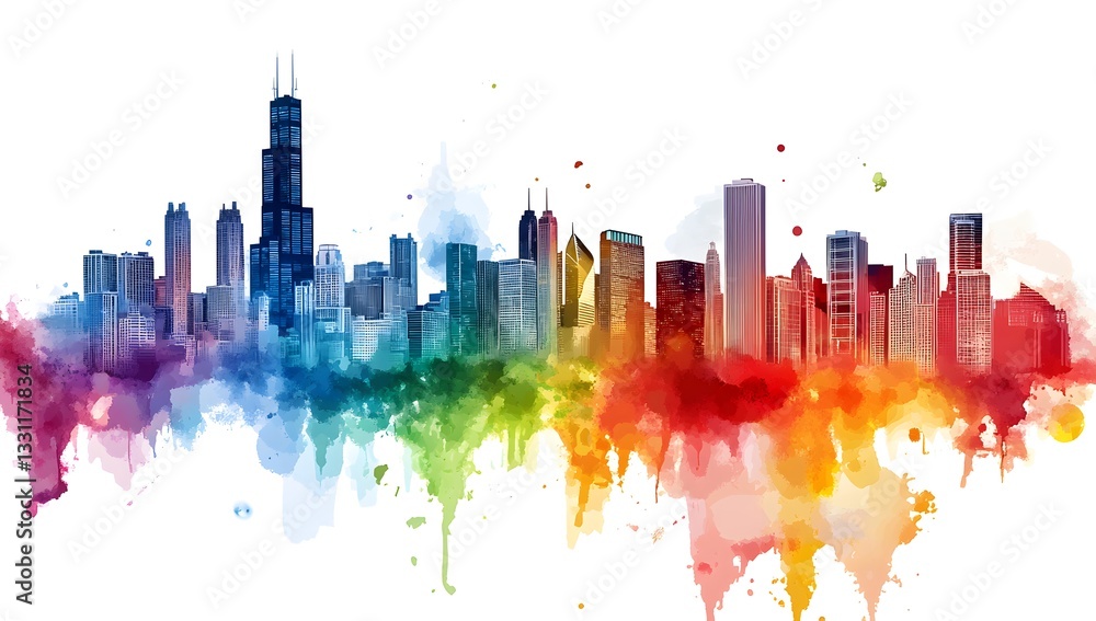 Fototapeta premium Chicago Skyline Watercolor Art