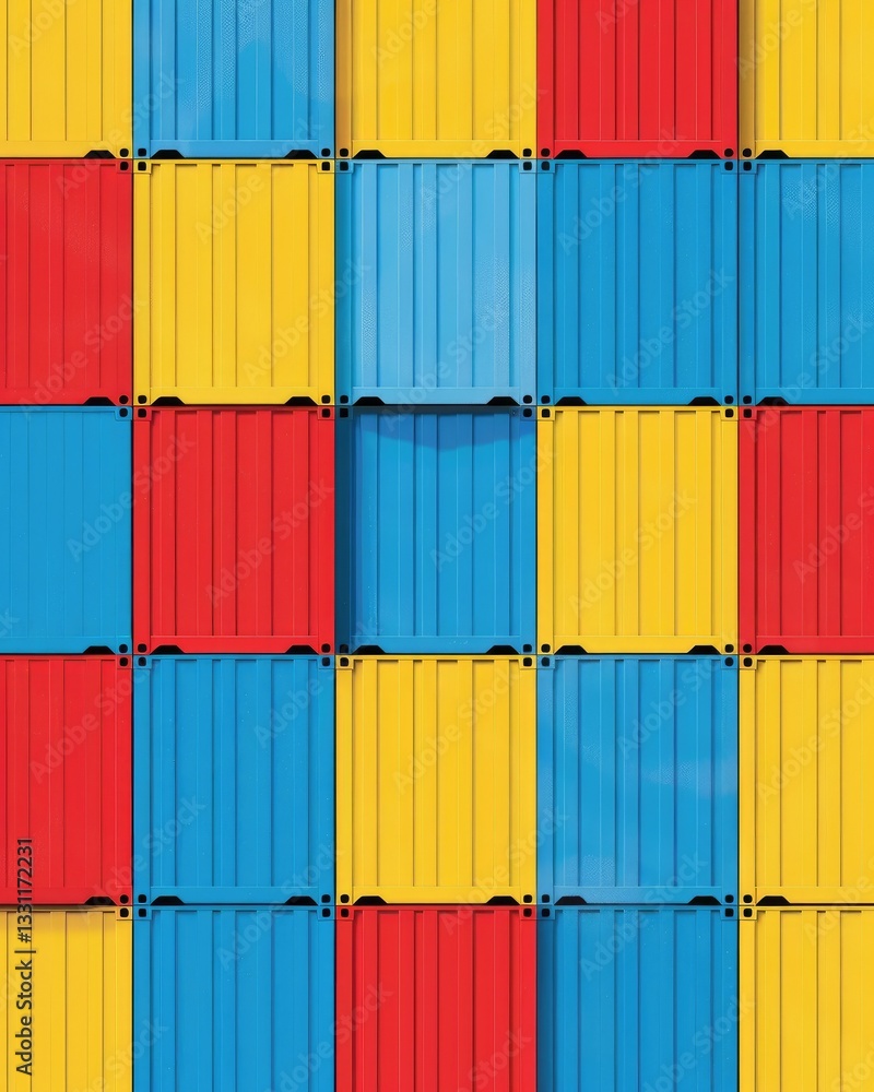 Colorful Stacked Cargo Shipping Containers Red Yellow Blue International Trade and Logistics Colorful Stacked Cargo Shipping Containers Red Yellow Blue International Trade and Logistics