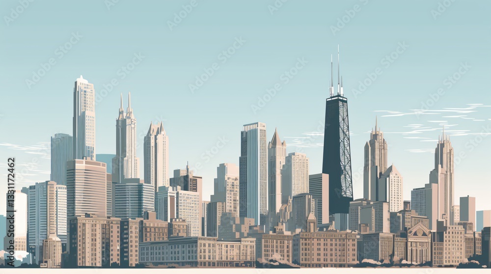 Chicago Skyline A Stylized Cityscape Illustration Chicago Skyline A Stylized Cityscape Illustration