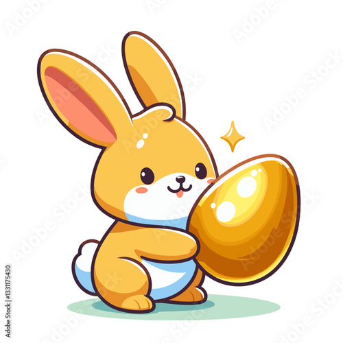Golden rabbit holding shiny egg. Vector illustration representing valuable assets, precious investments and golden opportunity concepts.