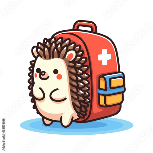 Hedgehog with medical backpack. Vector illustration ideal for healthcare costs, medical expenses and healthcare financial planning concepts.