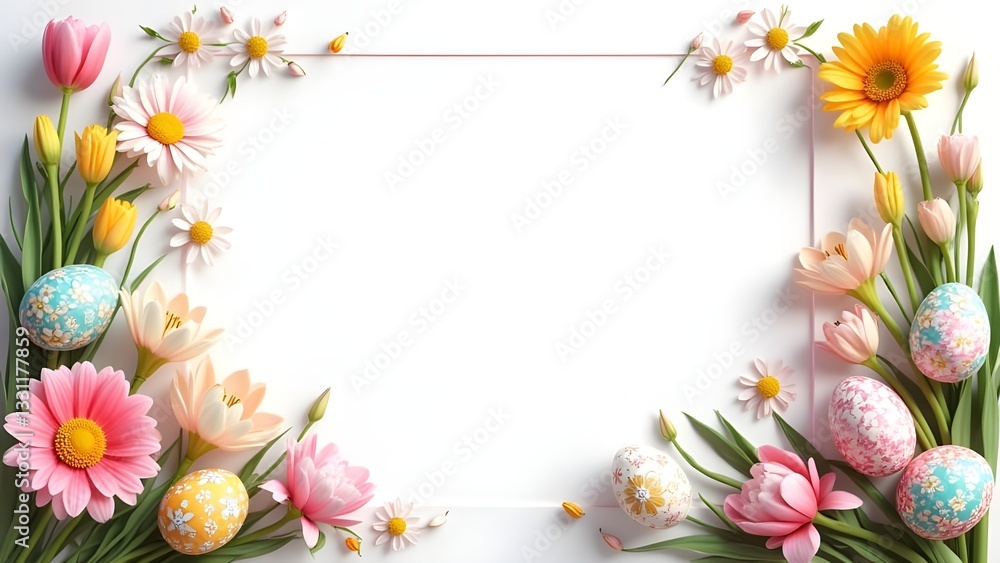 Spring flowers and Easter eggs corner frame for designs Spring flowers and Easter eggs corner frame for designs