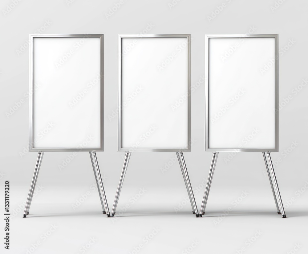 Displaying Three Silver Framed White Boards on Stands for Presentation Displaying Three Silver Framed White Boards on Stands for Presentation